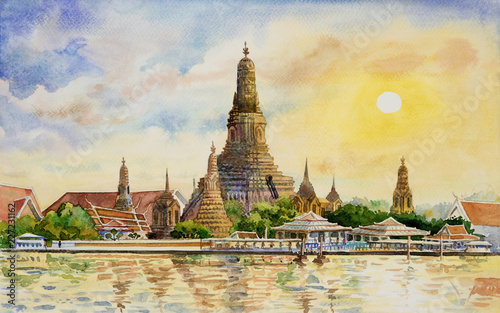 Canvas Print Wat Arun Temple at sunset in bangkok Thailand.
