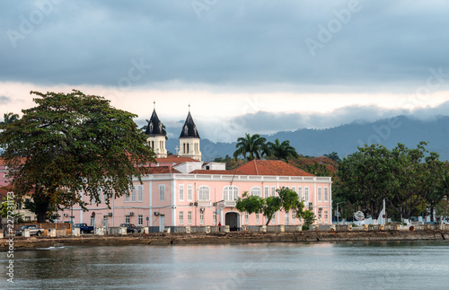 Sao Tome city view cathedral and palace, Travel to Sao Tome and Principe. Beautiful paradise island in Gulf of Guinea. Former colony of Portugal.