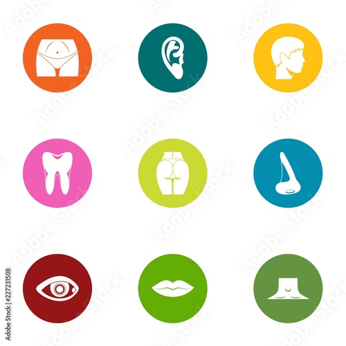 Part of the face icons set. Flat set of 9 part of the face vector icons for web isolated on white background