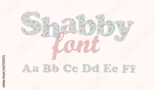 Latin alphabet, font with shabby chic pattern
