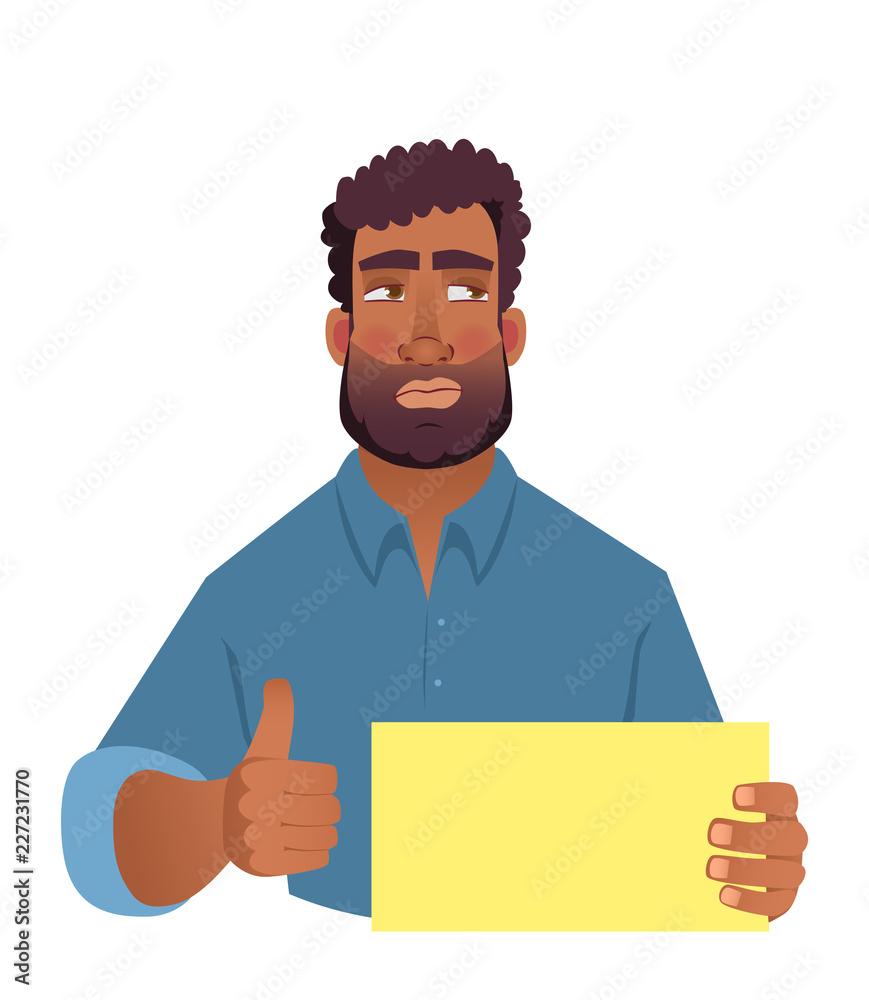 African man holding blank card. African man holding blank card.