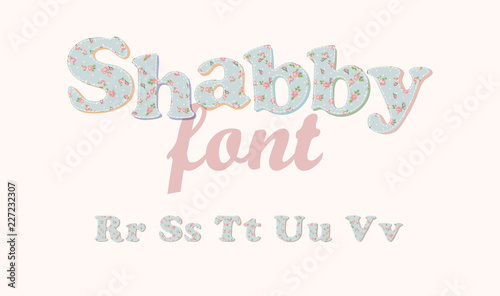 Latin alphabet, font with shabby chic pattern