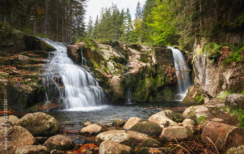 Maly Labsky waterfall cascade in Krkonose National Park  Czech republic mountains