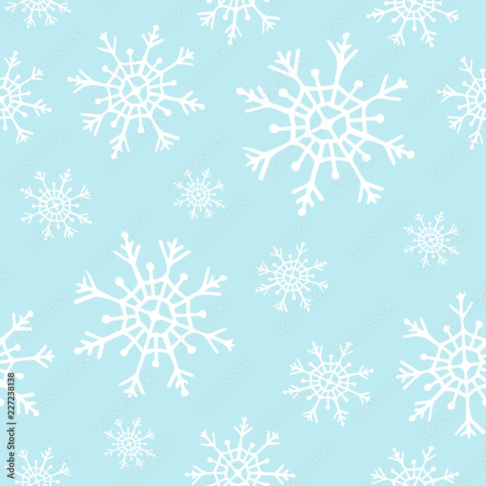 New year and merry christmas seamless pattern with snowflakes. Winter vector illustration. Festive, holiday red background.