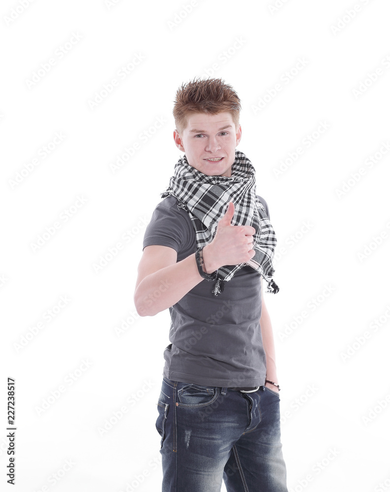 modern guy showing thumb up.isolated on a white modern guy showing thumb up.isolated on a white