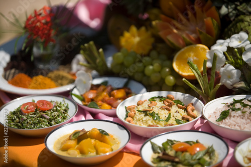 Display of deliscious, vegetarian, ayurvedic food for d-tox, balanche and health, natural light.