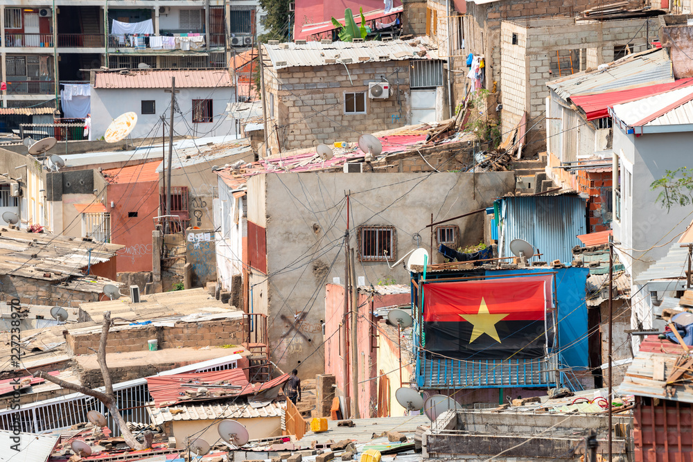 Luanda Angola city view, slums and highrise buildings in capital city