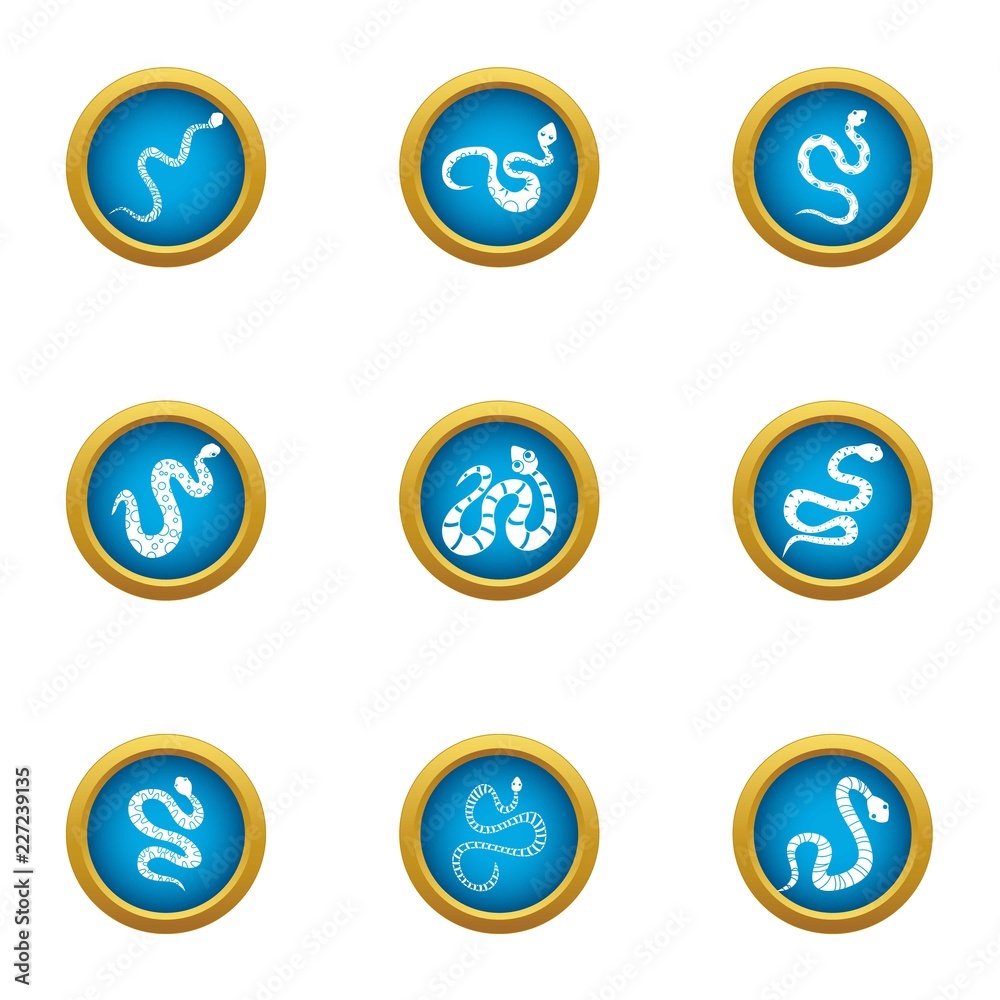 Forest snake icons set. Flat set of 9 forest snake vector icons for web isolated on white background Forest snake icons set. Flat set of 9 forest snake vector icons for web isolated on white background