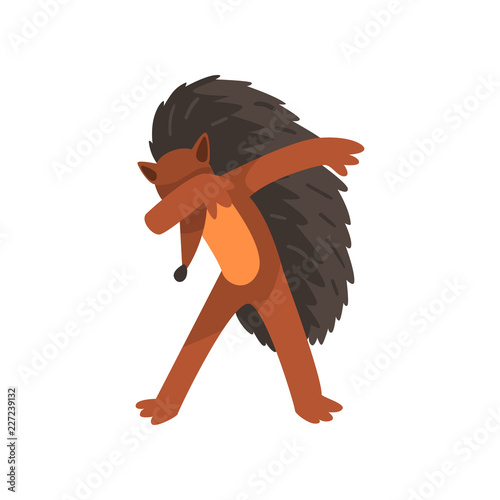 Cute hedgehog standing in dub dancing pose, cartoon animal doing dubbing vector Illustration on a white background