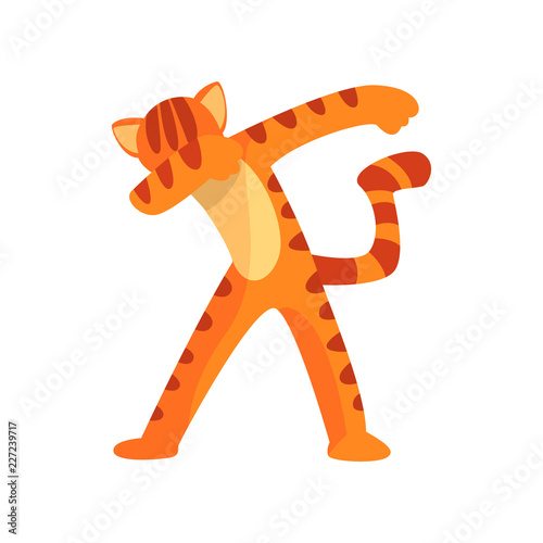 Tiger standing in dub dancing pose, cute cartoon wild animal doing dubbing vector Illustration on a white background