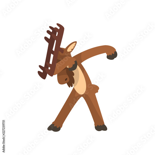 Moose standing in dub dancing pose, cute cartoon animal doing dubbing vector Illustration on a white background