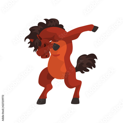 Horse standing in dub dancing pose, cute cartoon animal doing dubbing vector Illustration on a white background