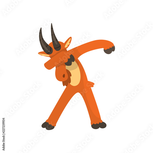 Brown goat standing in dub dancing pose, cute cartoon animal doing dubbing vector Illustration on a white background