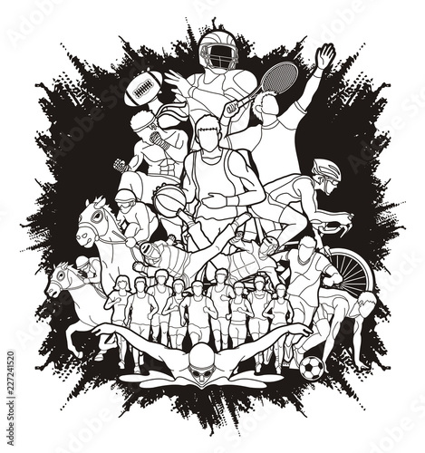 Sport Players, Different sports , Sport mix action graphic vector.