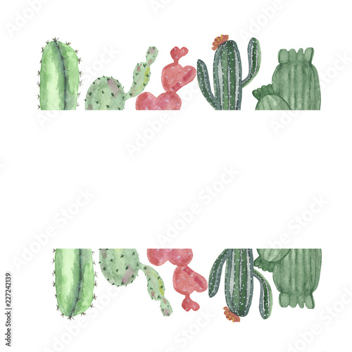 Watercolor pattern of multi-colored cacti .