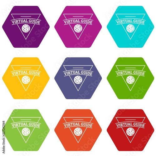 Virtual guide icons 9 set coloful isolated on white for web