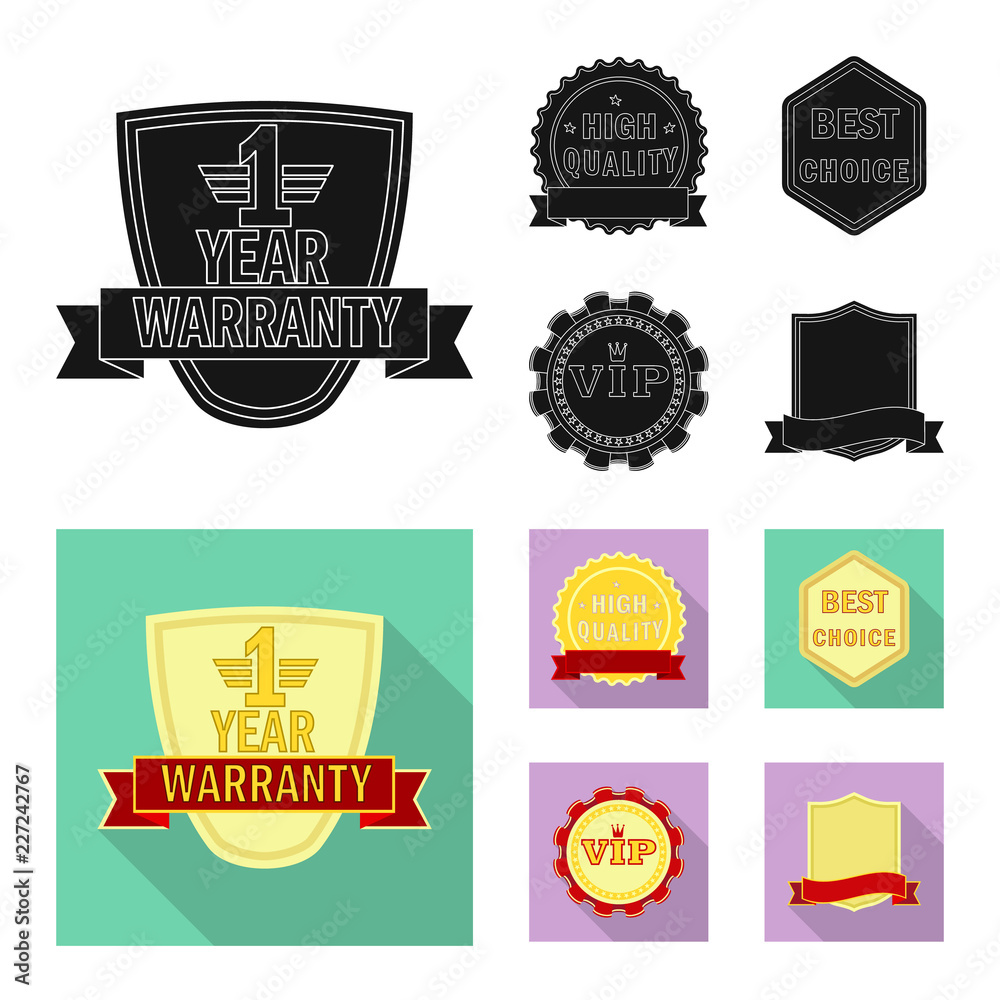 Vector design of emblem and badge sign. Set of emblem and sticker stock symbol for web.