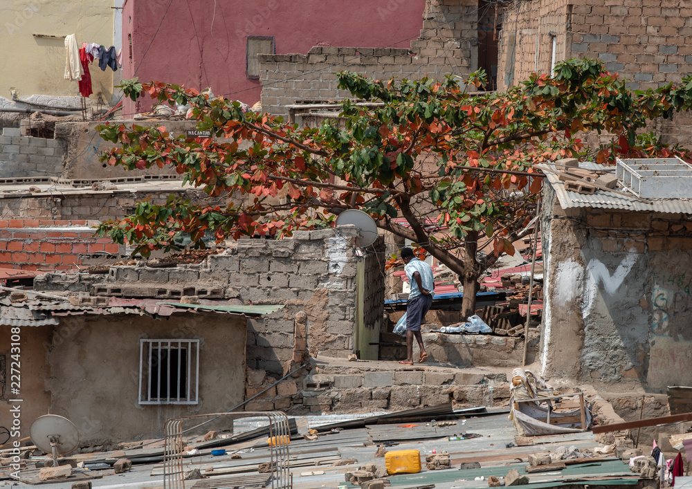 Luanda Angola city view, slums and highrise buildings in capital city