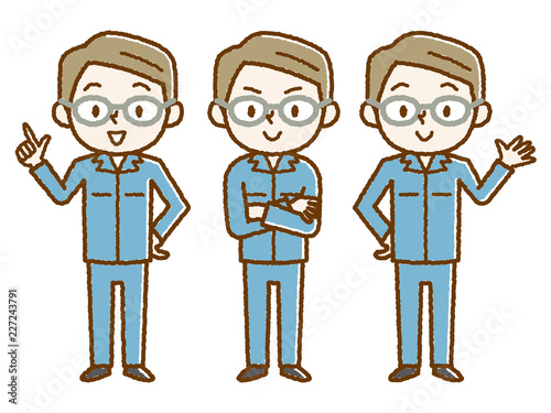 作業着　男性　ポーズ　手描き風