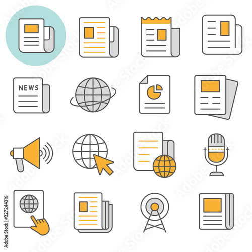 News flat line icon set. Vector illustration. Editable stroke.