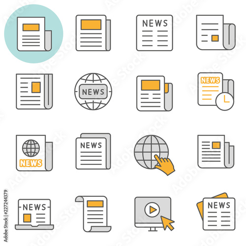 News flat line icon set. Vector illustration. Editable stroke.