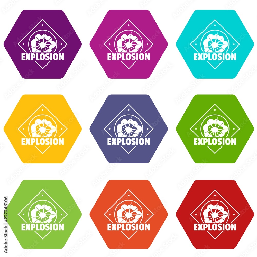 Obraz premium Explosion icons 9 set coloful isolated on white for web
