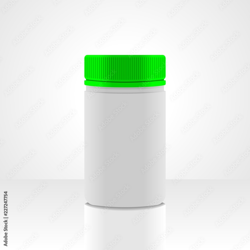 White plastic jar packaging vector, isolated on white background.