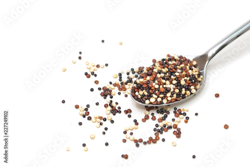 Quinoa (red, white and black) on white background - isolated