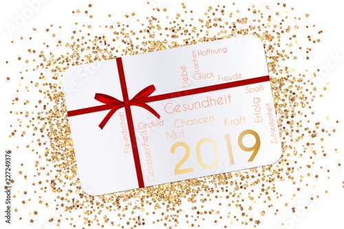 Silvester Geschenkkarte auf goldenen Sternen