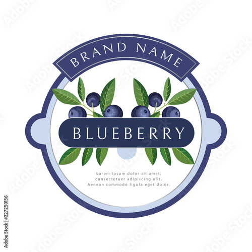 Label with blueberries and leaves. Vector illustration