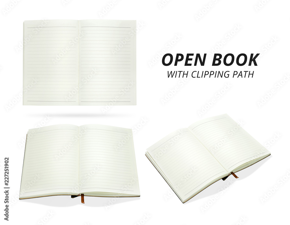 Open book with blank pages. Template of empty book isolated on