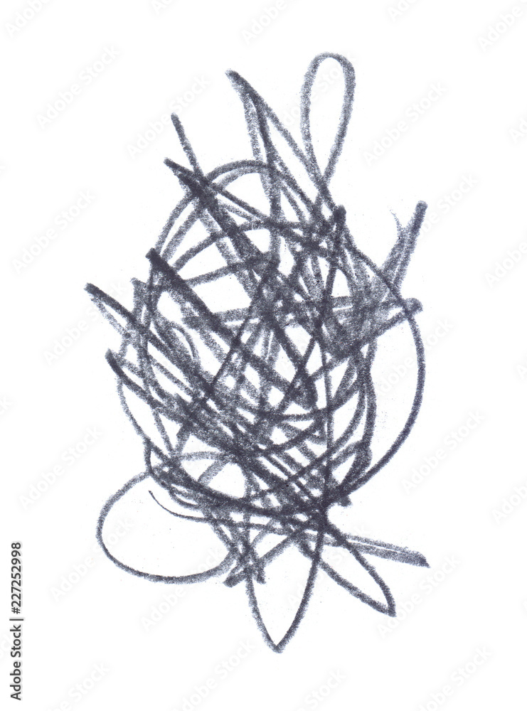 Chaotic black scribbles and lines hand drawn with pencil on clean white background Chaotic black scribbles and lines hand drawn with pencil on clean white background