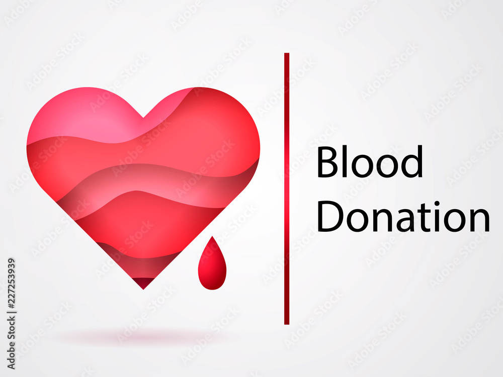 Blood heart with 3d paper cut effect. Blood donation concept. Vector illustration