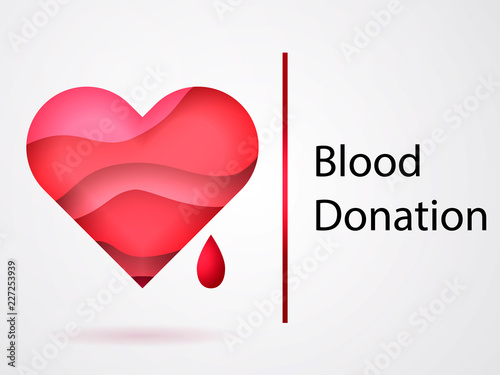 Blood heart with 3d paper cut effect. Blood donation concept. Vector illustration