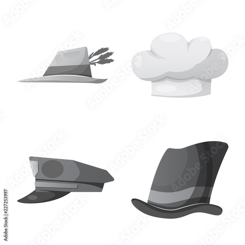 Isolated object of headgear and cap symbol. Set of headgear and accessory stock vector illustration.