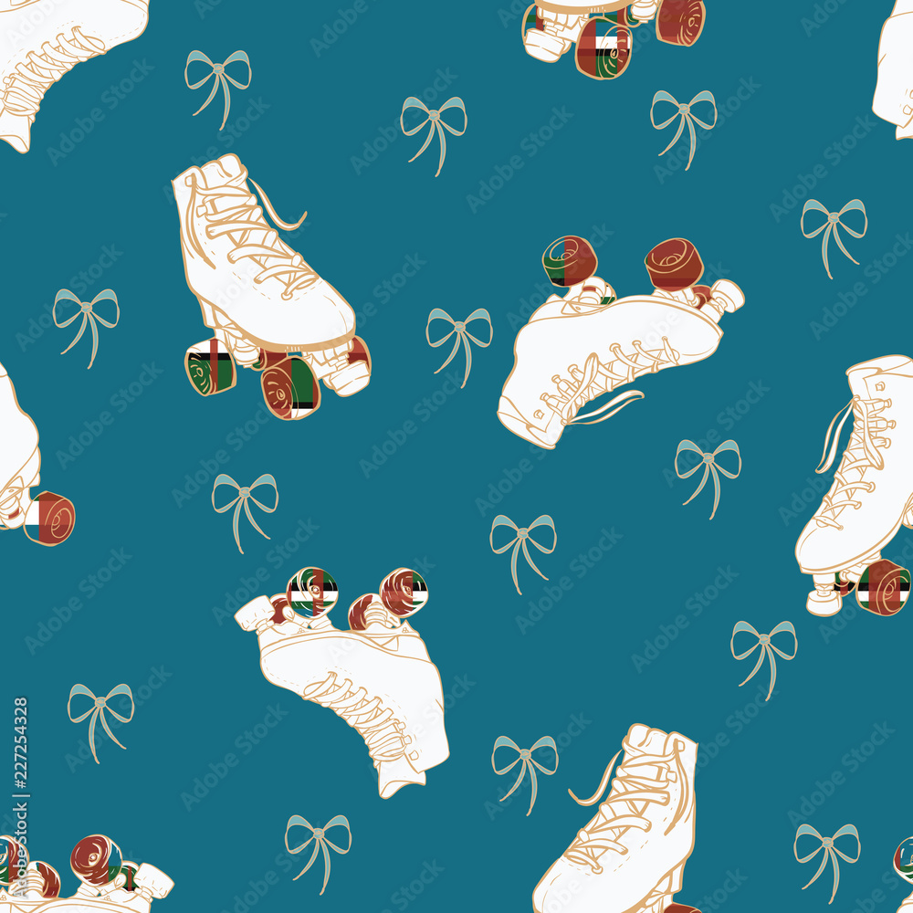 Vector Christmas Roller Skates checkered wheels and Lace Bows seamless  pattern background. Perfect for fabric, scrapbooking and wallpaper  projects. Stock Vector | Adobe Stock