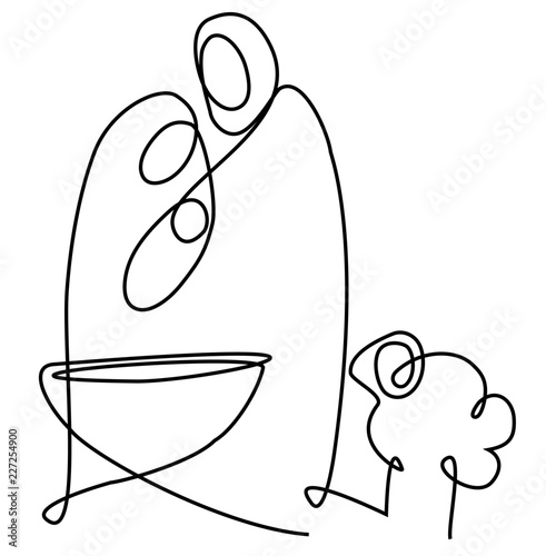 Nativity scene with Holy Family one line drawing