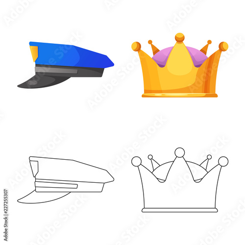 Vector illustration of headgear and cap logo. Set of headgear and accessory stock vector illustration.