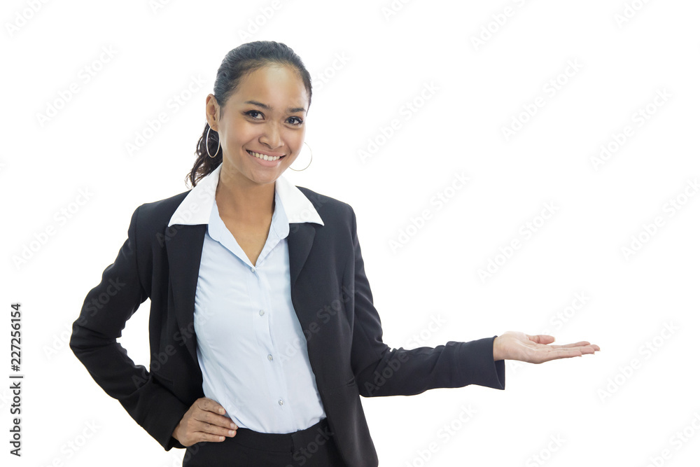 young asian business woman smiling while presenting young asian business woman smiling while presenting