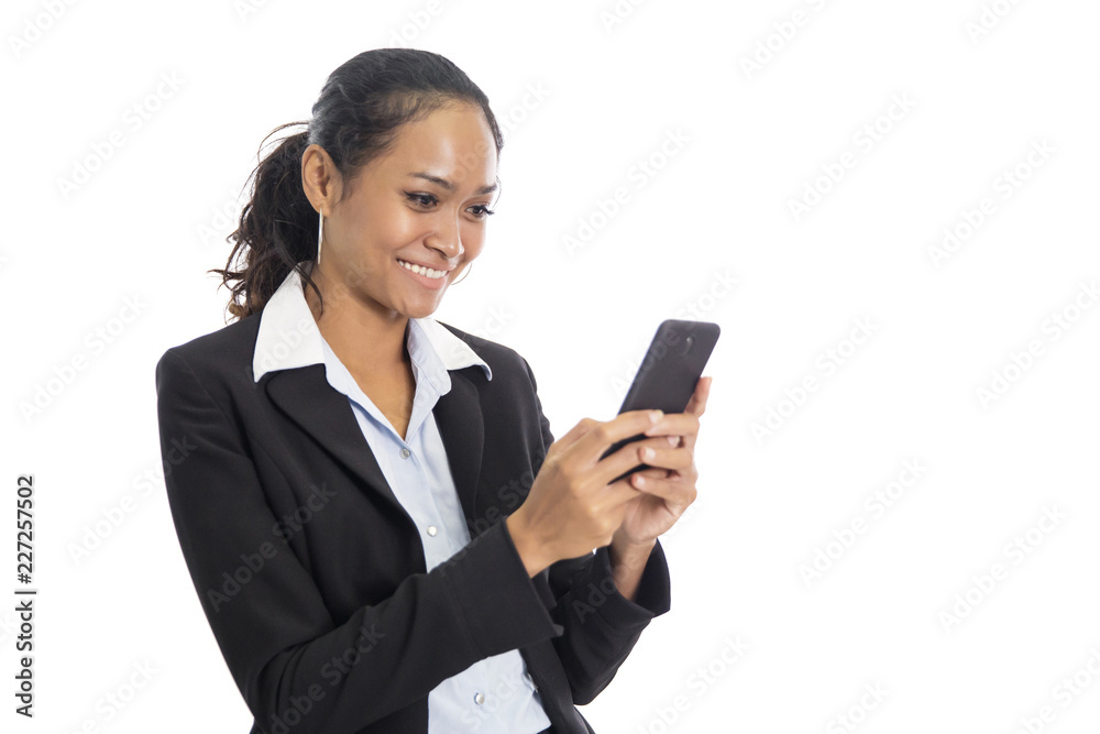 young business woman texting on mobile phone young business woman texting on mobile phone