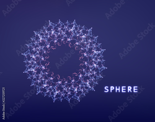 Sphere. Illustration with connected lines and dots. Abstract grid design. Connection structure. Vector illustration for science, chemistry or education.