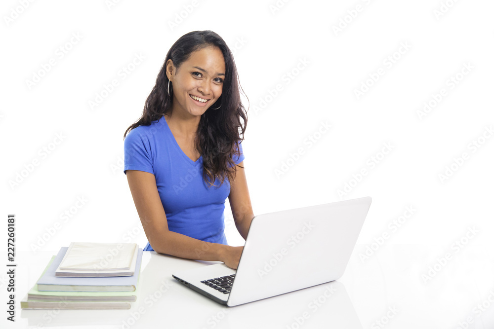 beautiful college student studying on her laptop beautiful college student studying on her laptop