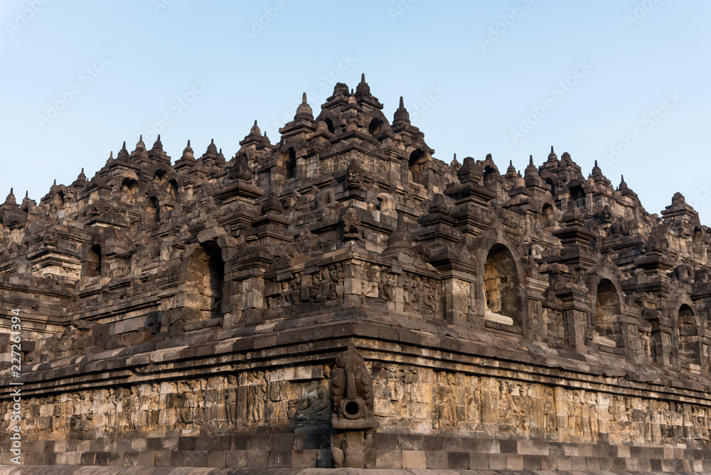 Borobudur, an ancient Buddhist complex in Java, Indonesia.