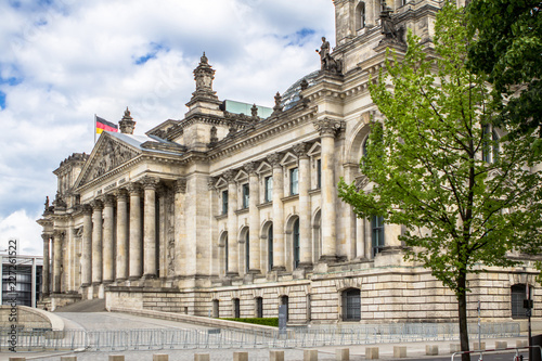 The Reichstag building and German flags, Berlin