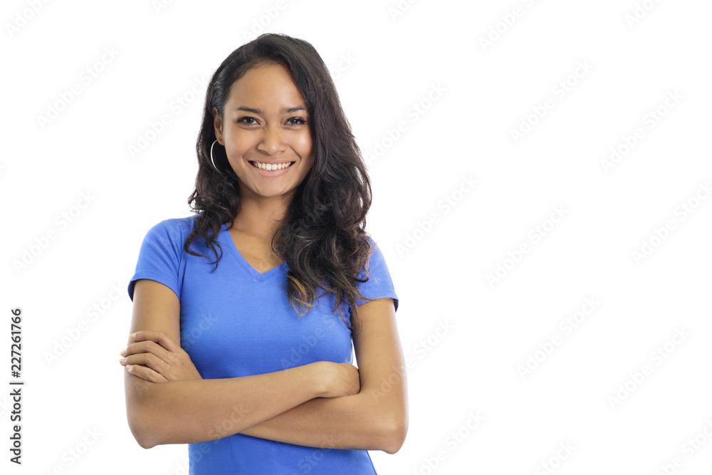 beautiful casual college student smiling with armcrossed beautiful casual college student smiling with armcrossed