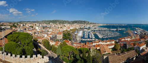 Cannes, Cote d'Azur, France. Panorama of Cannes and the port from the tower Suquet.