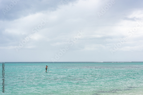 Mauritius beach and sea  waves in the water. Beautiful sea water Indian Ocean. Travel to Mauritius island a paradise island in Africa.