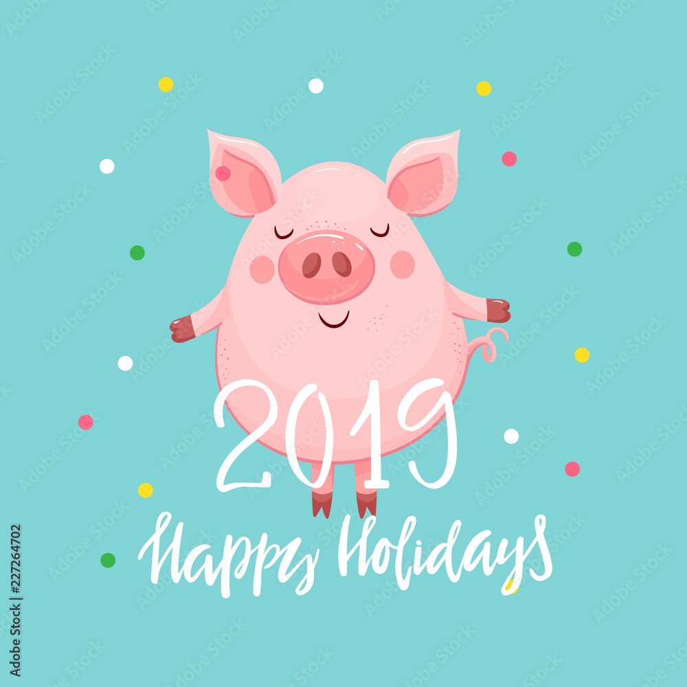 2019 Year card with happy pig 2019 Year card with happy pig