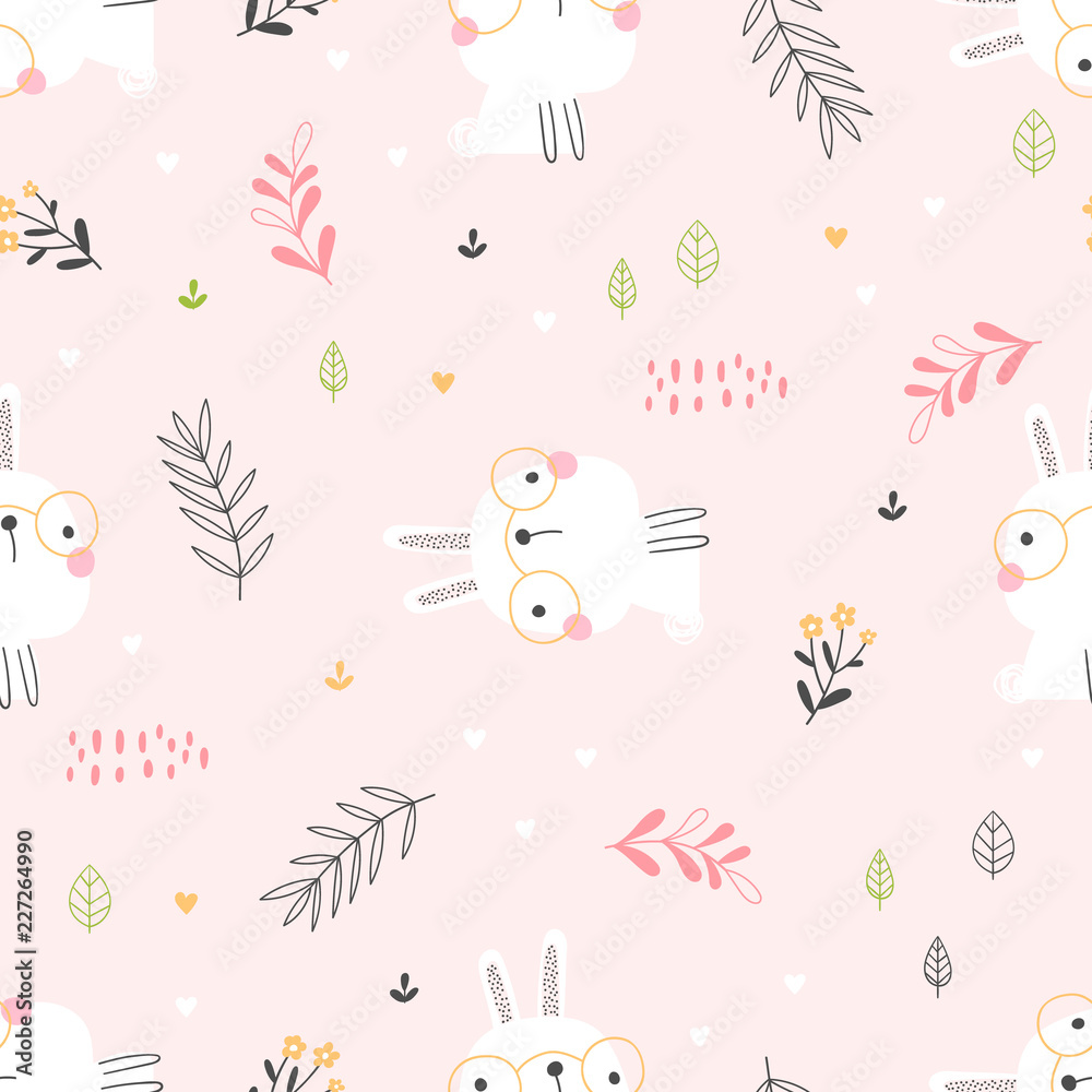 Kids seamless pattern with cute rabbits