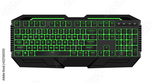 Gaming keyboard with LED backlit. Realistic computer keyboard.